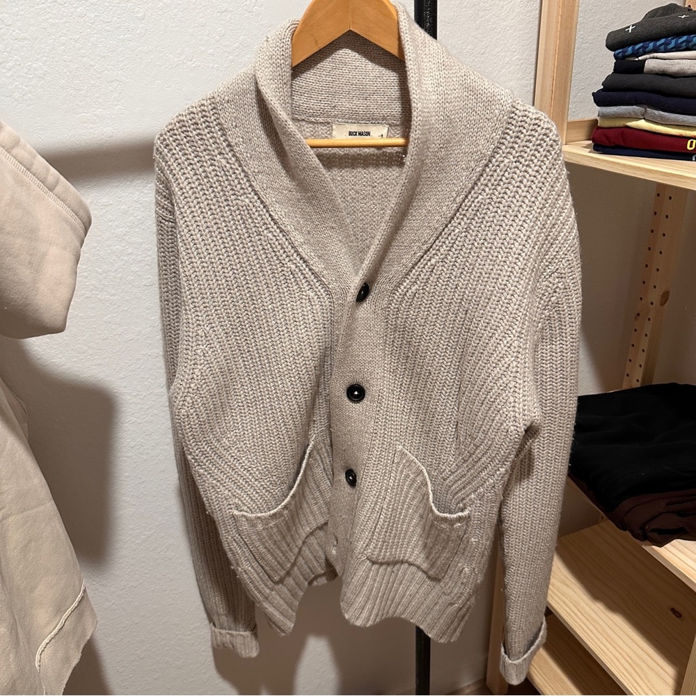 Buck Mason Men's Cream Cardigan Sweater